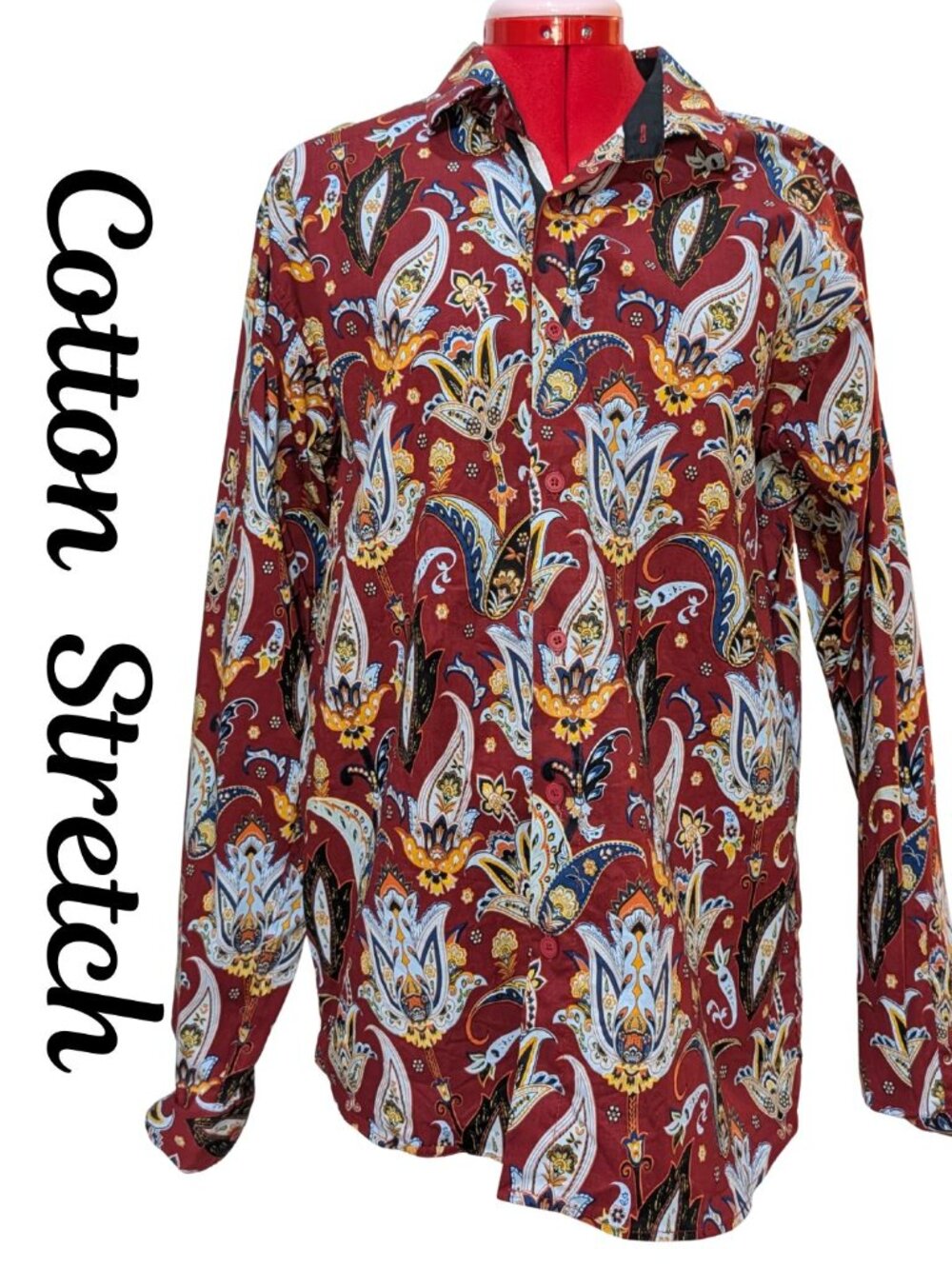 American Breed Men's Paisley Cotton Stretch Shirt-Long Sleeve